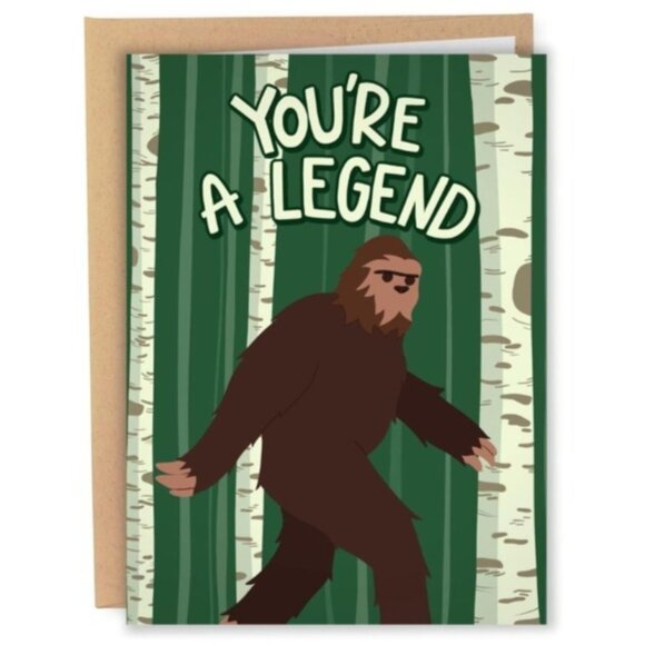 Bigfoot Card Blank Inside Sasquatch Notecard Envelope "You're a Legend" Squatch - Picture 1 of 3